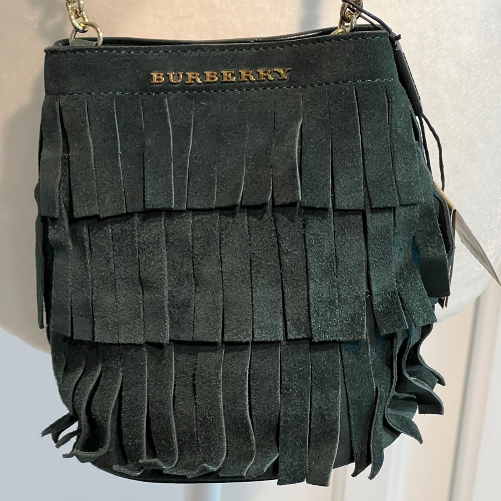 NWT Burberry Fringe Suede Baby Bucket Bag Green